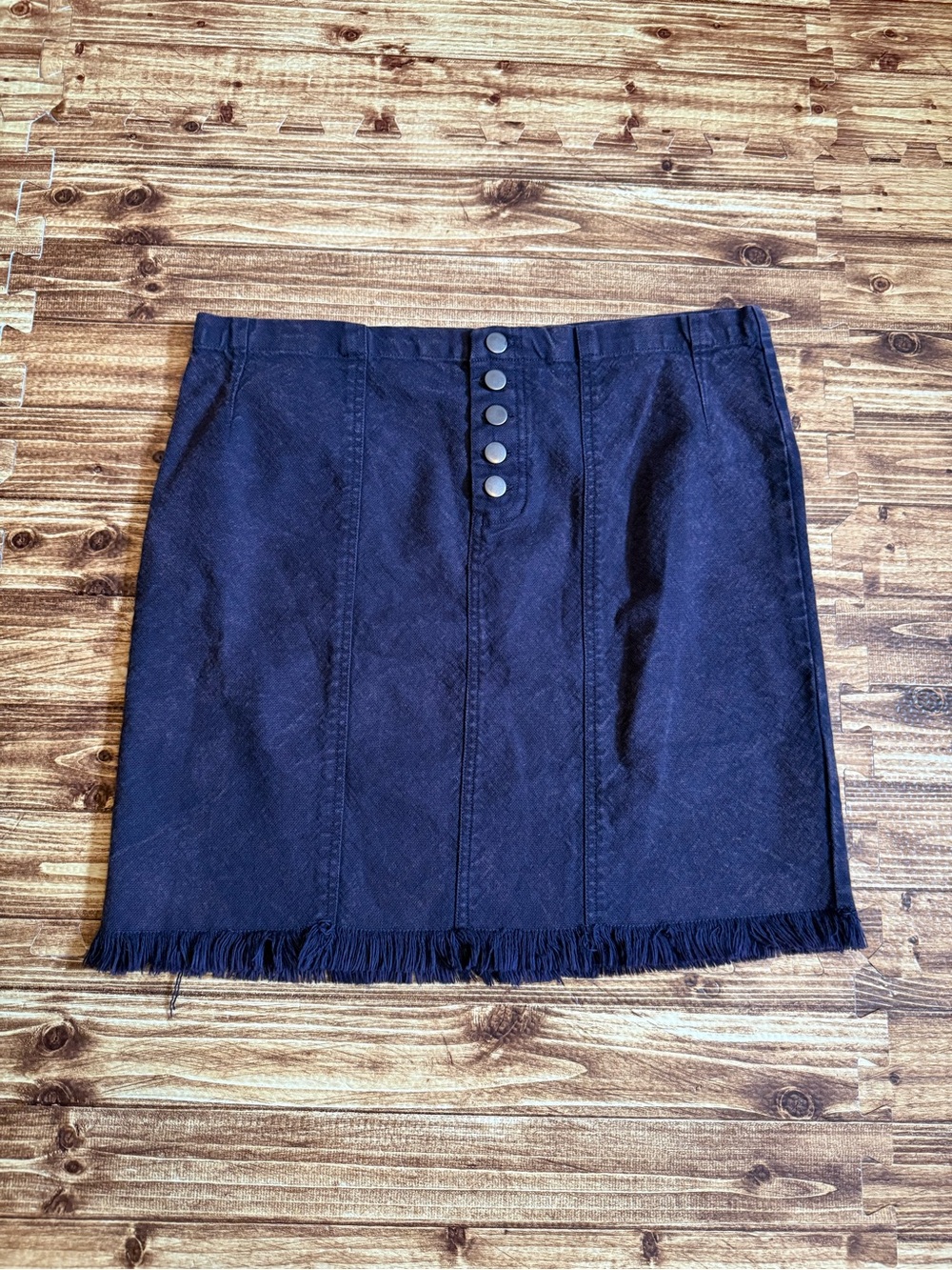 Chaser Dark Purple Button-Front Fringe Hem Mini Skirt